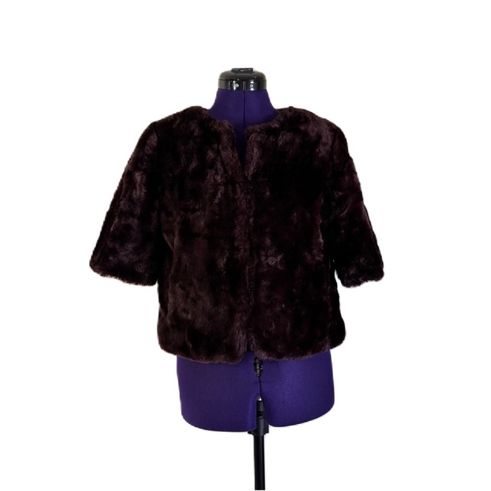Katherine Kelly Brown Dark Brown Purple Faux Fur Short Sleeve Jacket